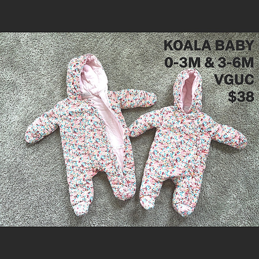 Koala baby matching snow suits for twin girls!